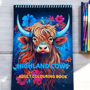 Adult Colouring Book, Coloring Highland Cows 23 Stress Relief Patterns