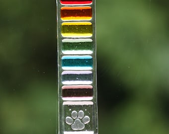 Pet lover gift, pawprint suncatcher, bright rainbow for pets