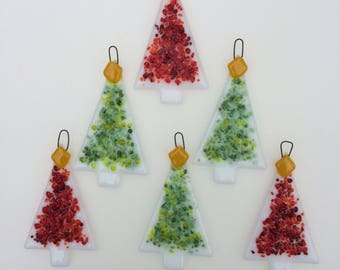 set of 6 red and green fused glass christmas tree decorations ornaments - Glass Christmas Tree Decorations set of 6 red and green fused glass christmas tree decorations ornaments - Glass Christmas Tree Decorations