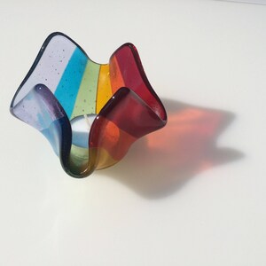 Rainbow fused glass tea light holder, rainbow candle holder, rainbow votive image 7