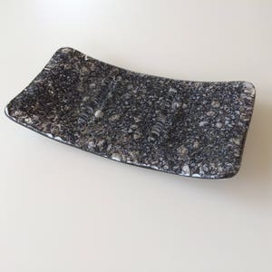 Grey pebble effect fused glass soap dish, riverbed soapdish