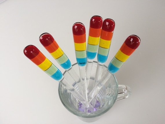 Glass Swizzle Sticks, Fused Glass Coffee Stirrers, Drink Stirrers, Cocktail  Stick, Rainbow Stir Sticks, Coffee Bar Decor, 8 In 