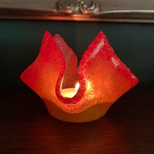 Flammen-Teelicht, Teelichthalter aus Glas, rotes und orangefarbenes Votivlicht Bild 4