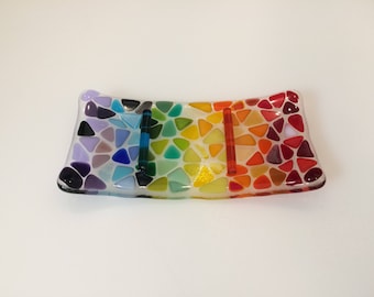 Rainbow fused glass soap dish