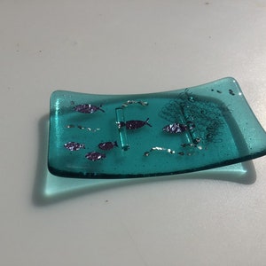 Blue glass soap dish, fish soap dish, glass soap holder image 2