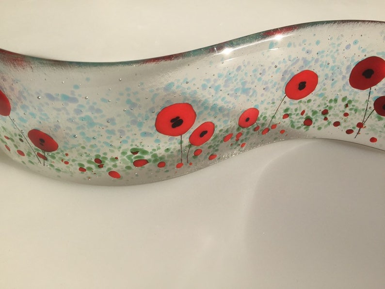 Poppy wave meadow glass wave red flower suncatcher