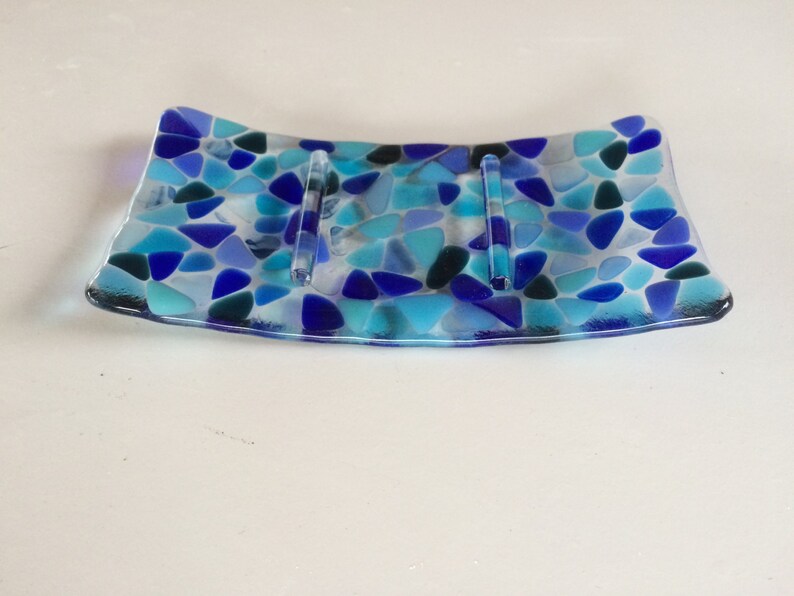 Blue Mosaic Fused Glass Soap Dish Etsy UK