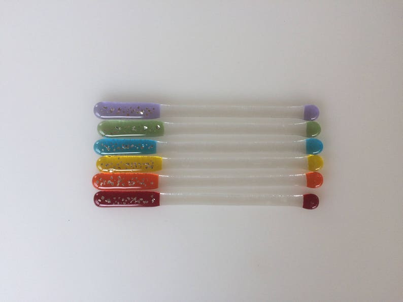 Set of Six Rainbow and Silver Fused Glass Swizzle Sticks Etsy UK