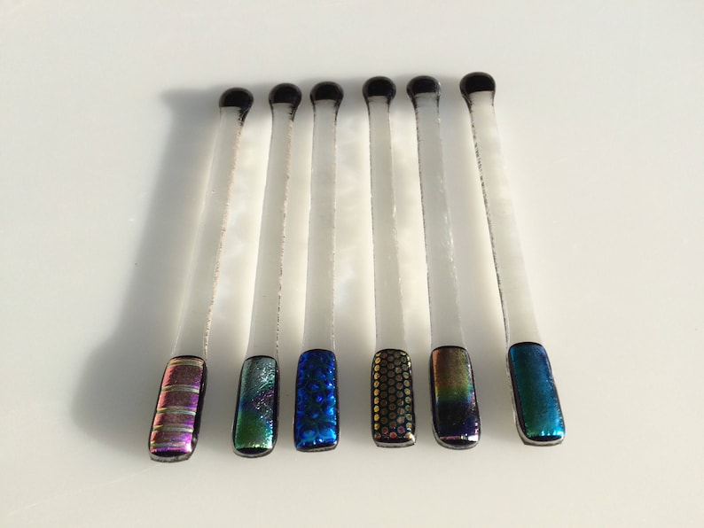 Set of six dichroic fused glass swizzle sticks image 4
