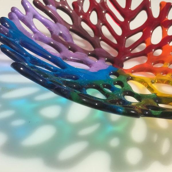 Colourful glass bowl, coral bowl, rainbow dish