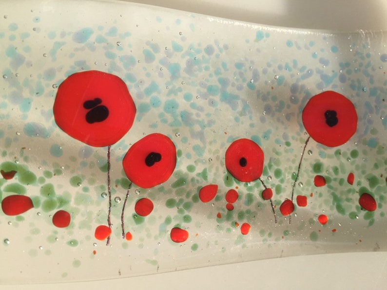 Poppy wave meadow glass wave red flower suncatcher
