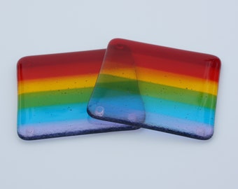 Rainbow fused glass coasters, set of two drink coasters, gift set of coasters