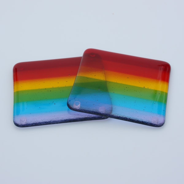 Rainbow fused glass coasters, set of two drink coasters, gift set of coasters