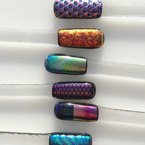 Set of six dichroic fused glass swizzle sticks