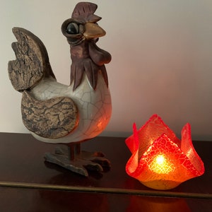 Flammen-Teelicht, Teelichthalter aus Glas, rotes und orangefarbenes Votivlicht Bild 7