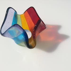 Rainbow fused glass tea light holder, rainbow candle holder, rainbow votive image 3