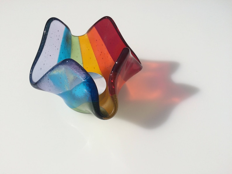 Rainbow fused glass tea light holder, rainbow candle holder, rainbow votive image 3