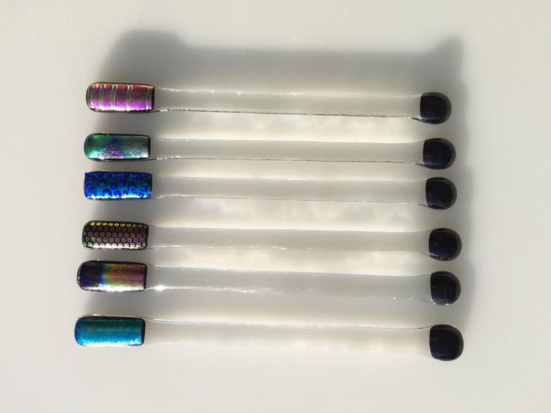 Set of six dichroic fused glass swizzle sticks image 7