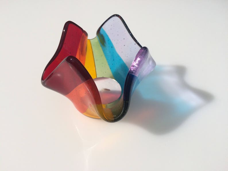 Rainbow fused glass tea light holder, rainbow candle holder, rainbow votive image 4