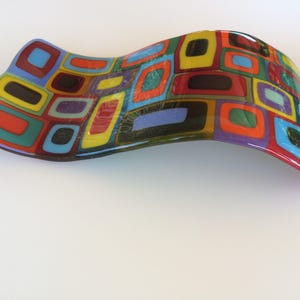 Large Spangles Fused Glass Wave, a Colourful Glass Panel Artwork for ...