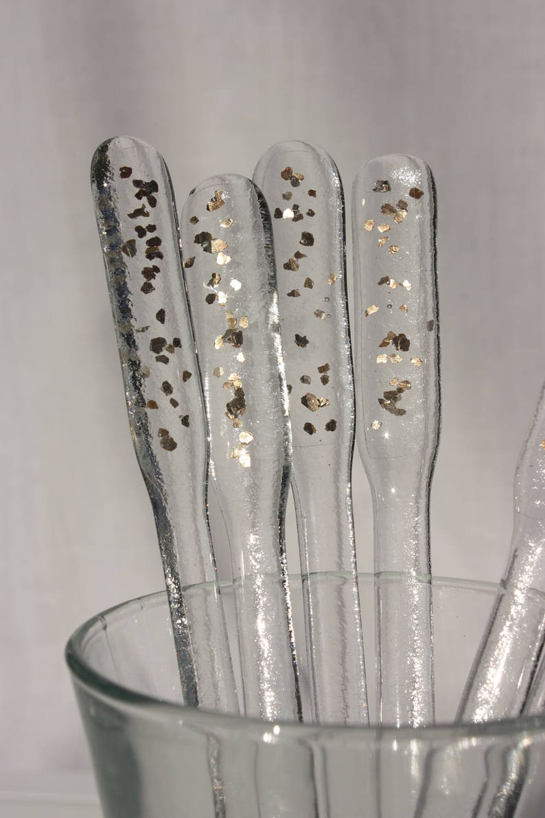 Gold flake fused glass swizzle sticks set of six handmade Etsy