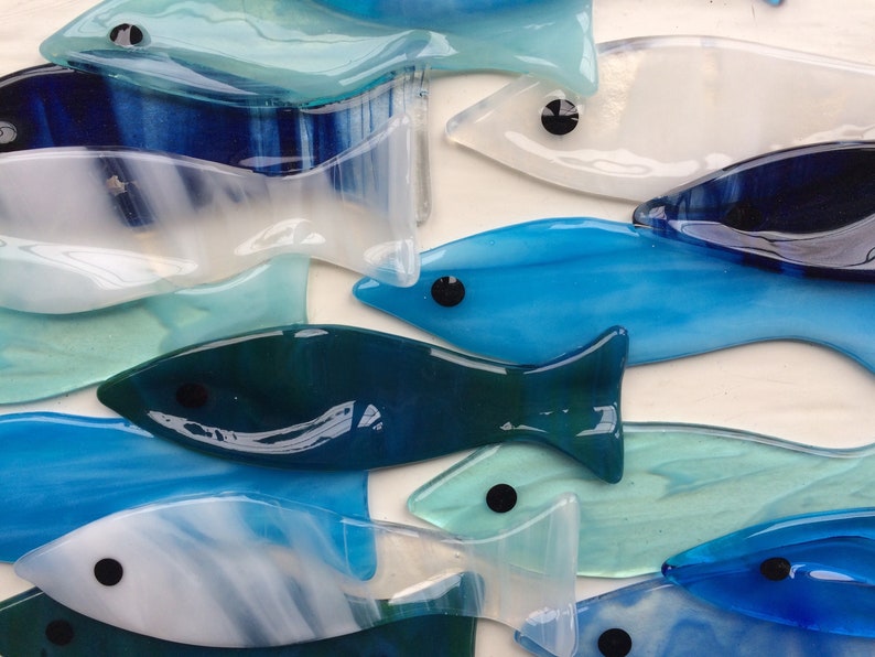 School of blue fish fused glass fish wall art mounted shoal Etsy