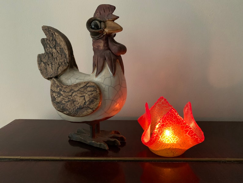 Flammen-Teelicht, Teelichthalter aus Glas, rotes und orangefarbenes Votivlicht Bild 2