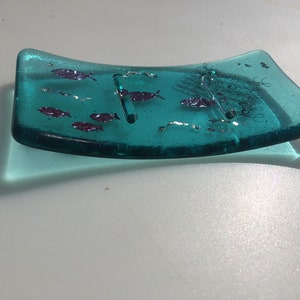 Blue glass soap dish, fish soap dish, glass soap holder image 5