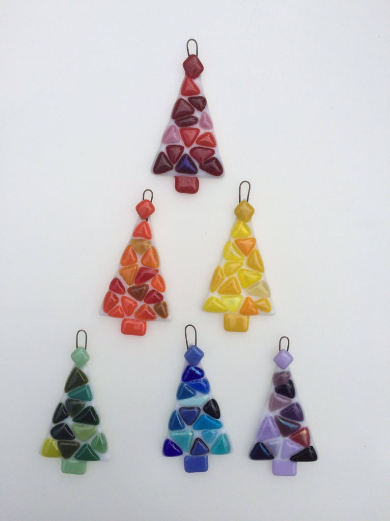 Set of 6 Rainbow Fused Glass Christmas Tree Decorations Etsy