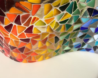 Large rainbow fused glass wave