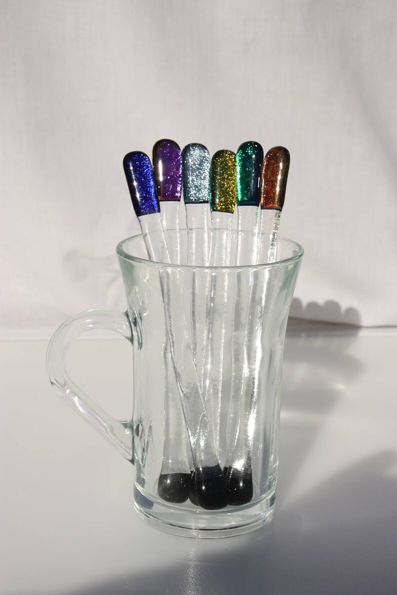 Dichroic Fused Glass Swizzle Sticks Set of Six Glass Drinks Etsy