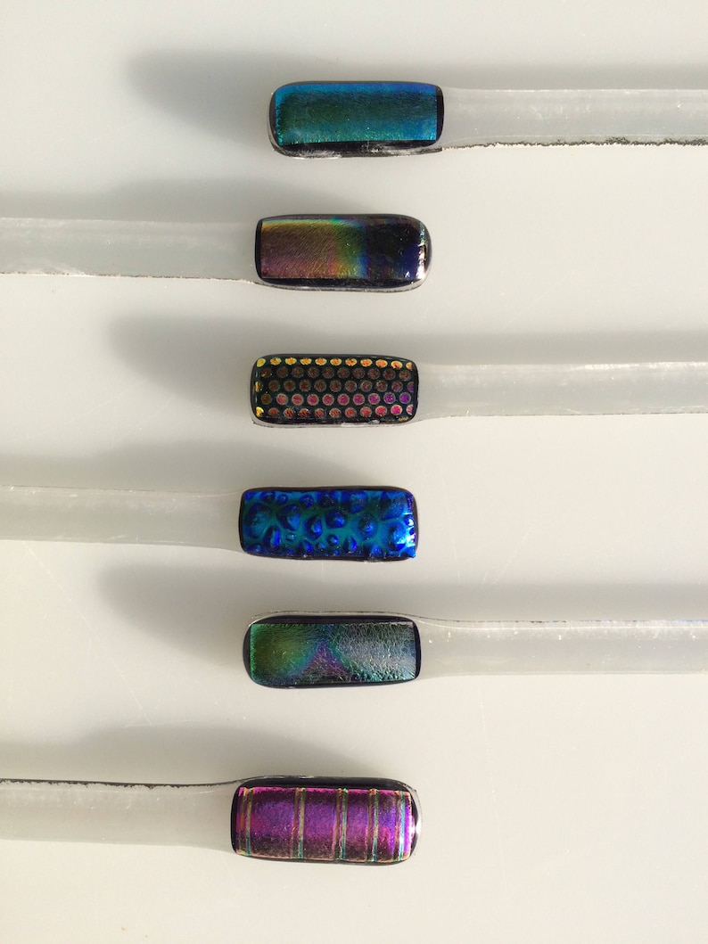 Set of six dichroic fused glass swizzle sticks image 3