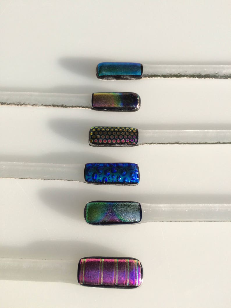 Set of six dichroic fused glass swizzle sticks image 6