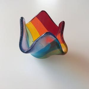 Rainbow fused glass tea light holder, rainbow candle holder, rainbow votive image 2