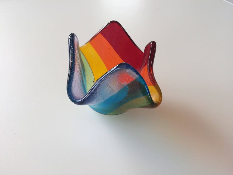 Rainbow fused glass tea light holder, rainbow candle holder, rainbow votive image 2