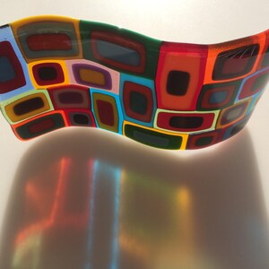 Large Spangles Fused Glass Wave, a Colourful Glass Panel Artwork for ...