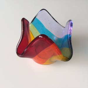 Rainbow fused glass tea light holder, rainbow candle holder, rainbow votive image 6