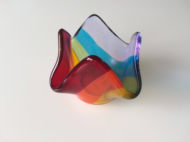 Rainbow fused glass tea light holder, rainbow candle holder, rainbow votive image 6