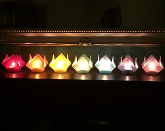 Rainbow tea lights, set of rainbow candle holders, rainbow glass