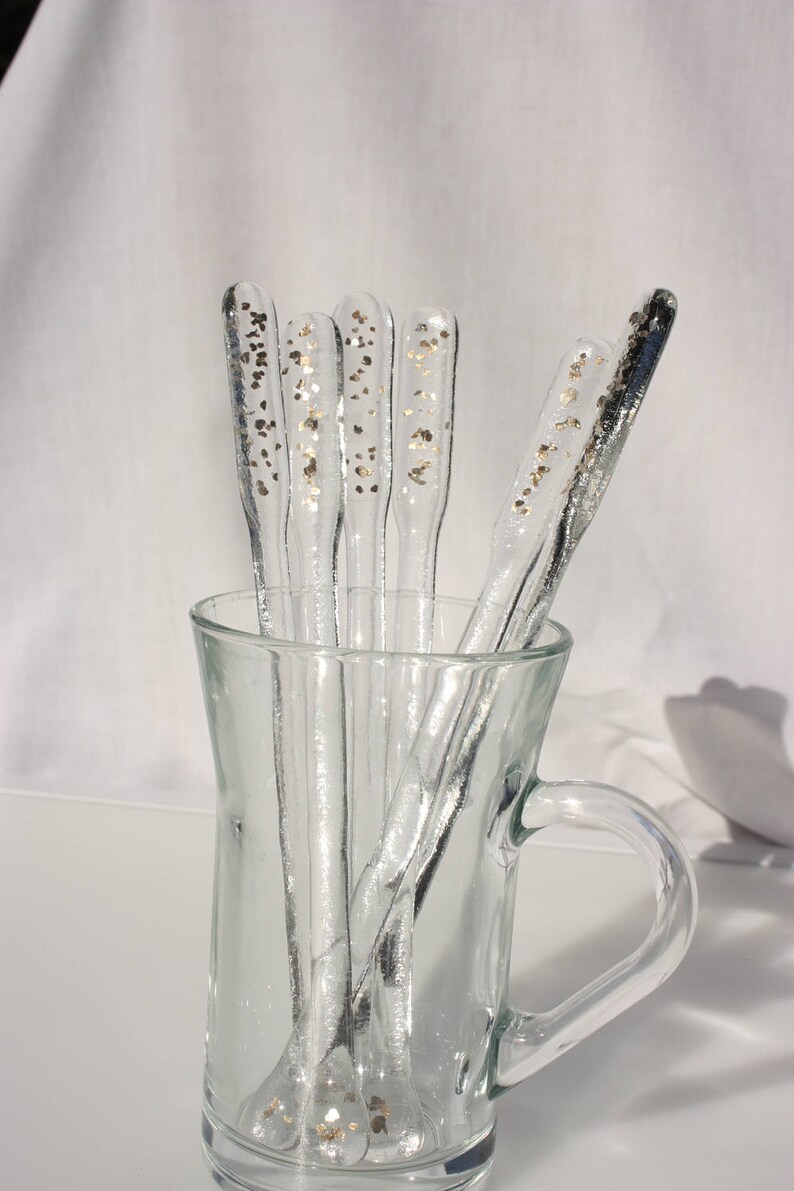 Gold flake fused glass swizzle sticks set of six handmade Etsy