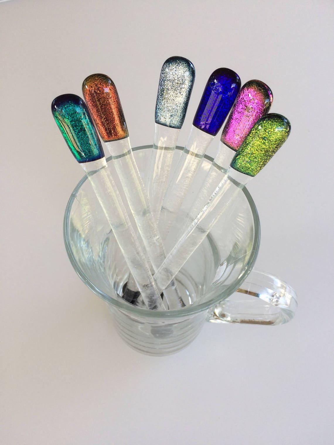 Dichroic Fused Glass Swizzle Sticks Set of Six Glass Drinks Etsy
