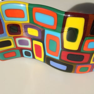 Large Spangles Fused Glass Wave, a Colourful Glass Panel Artwork for ...