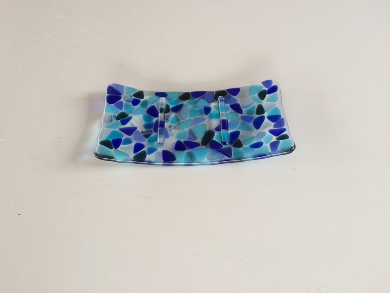 Blue Mosaic Fused Glass Soap Dish Etsy UK