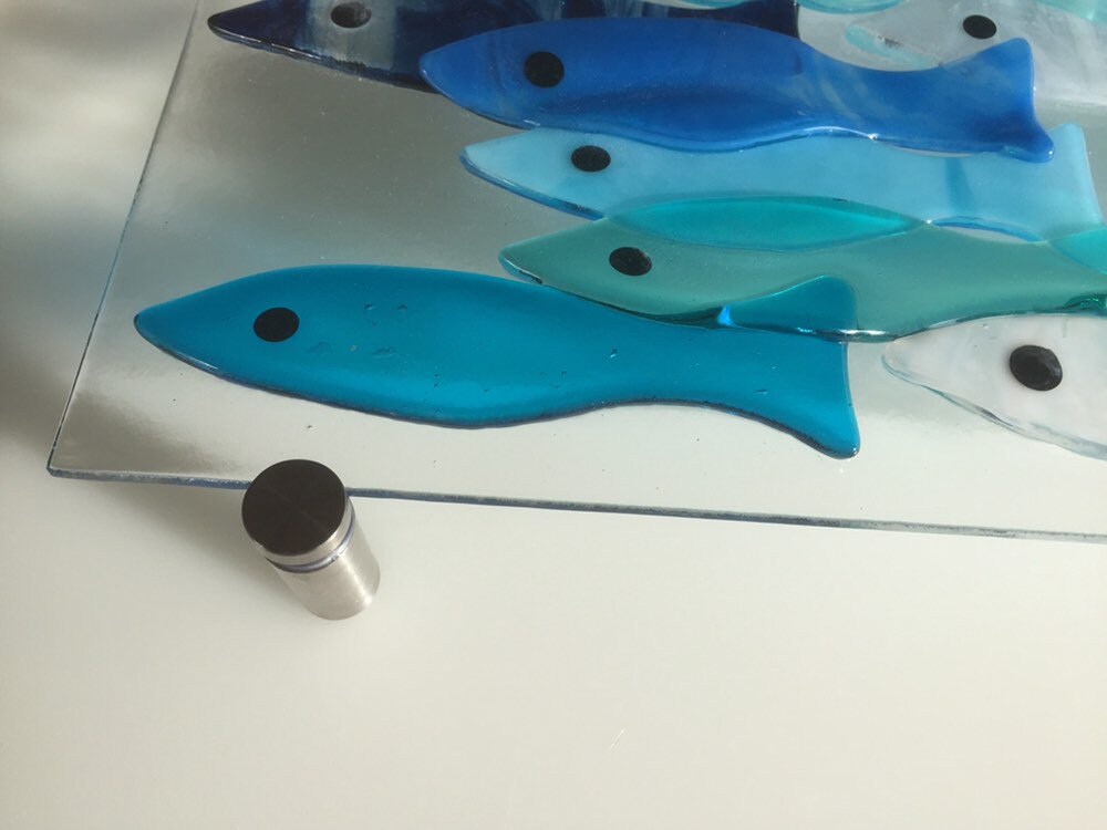 School of Blue Fish Fused Glass Fish Wall Art Mounted Shoal Etsy UK