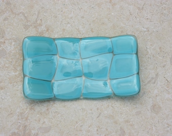 Turquoise turtle patterned fused glass soap dish, handmade glass soapdish for kitchen or bathroom decor