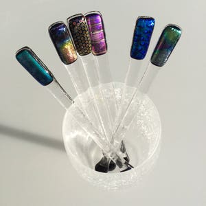 Set of six dichroic fused glass swizzle sticks image 5