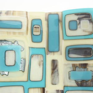 Turquoise fused glass bowl with vanilla and silver accents, a large handmade rectangular glass dish in turquoise, vanilla and silver image 4