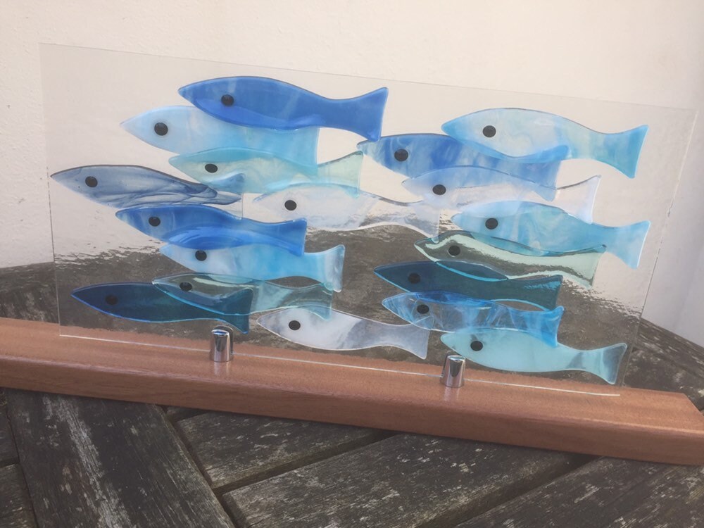 Photo inspiration: Picture Idea: School Of Blue Fish Fused Glass Fish Wall Art Mounted