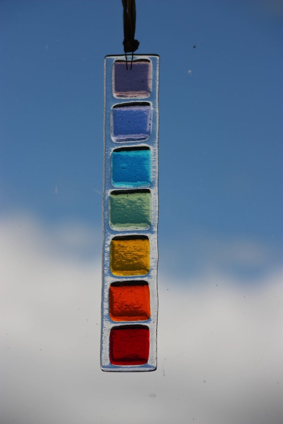 Chakra suncatcher, a fused glass sun catcher with the seven chakras, rainbow suncatcher