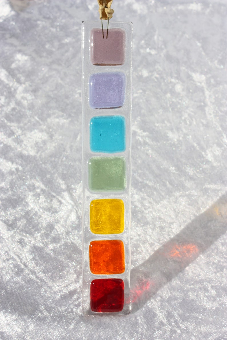 Chakra suncatcher, a fused glass sun catcher with the seven chakras, rainbow suncatcher image 2